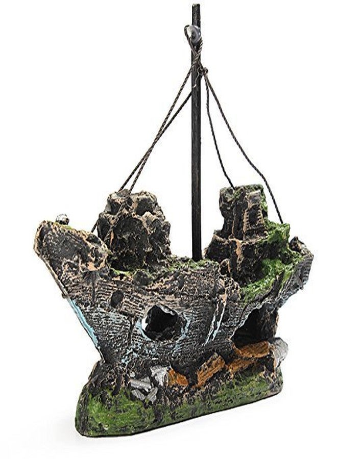 Superdream Resin Fishing Boat Aquarium Ornament Plastic Decoration Sunken Pirate Ship Theme - Image 3